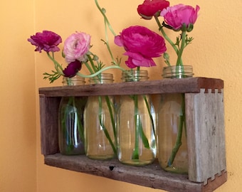 Wall Vase - Reclaimed Wood - Recycled Bottles