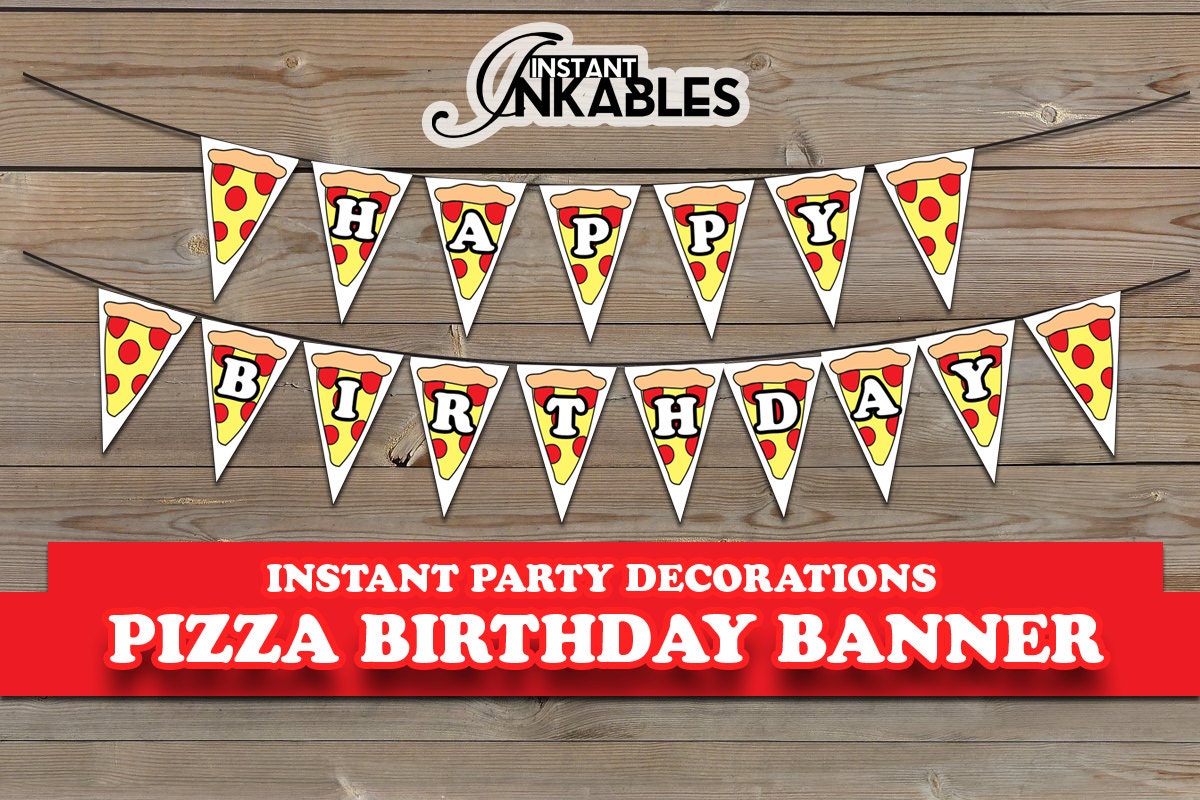Pizza Party Happy Birthday Banner Pizza Party Decoration