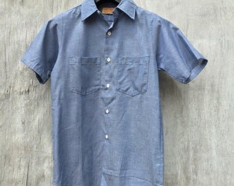 Vintage Big Yank Sanforized Chambray Shirt S Small Short Sleeve made in USA