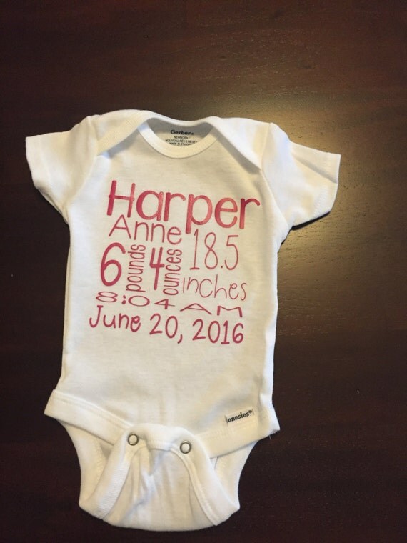 Items similar to Personalized Birth Statistic Onesie Height, Weight