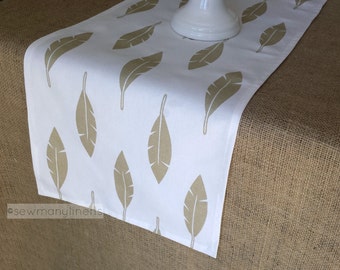 Gold Table Runner Metallic Golden Feather Table Centerpiece Linens Home Decor Shimmer Fabric Holiday Party Table Decor