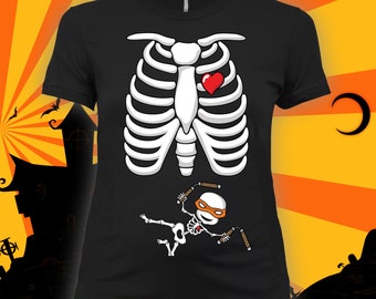 Skeleton baby (michelangelo) maternity tee - maternity halloween t-shirt, pregnancy halloween shirt, maternity costume - CCB-257