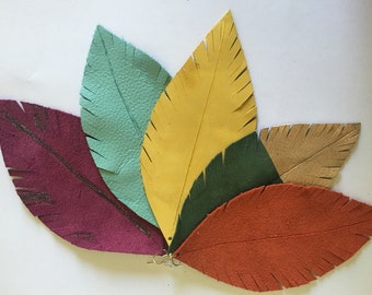 Fall colored Leather Feather Earrings