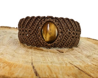 Tiger eye bracelet Brown macrame bracelet Unisex bracelet Tribal bracelet Gipsy jewelry Healing gemstone bracelet Micro macrame Gift anyone