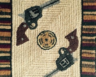 Western Revolver Pistol Rug Hooking Pattern on Linen