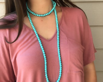 Turquoise Double Wrap Beaded Necklace