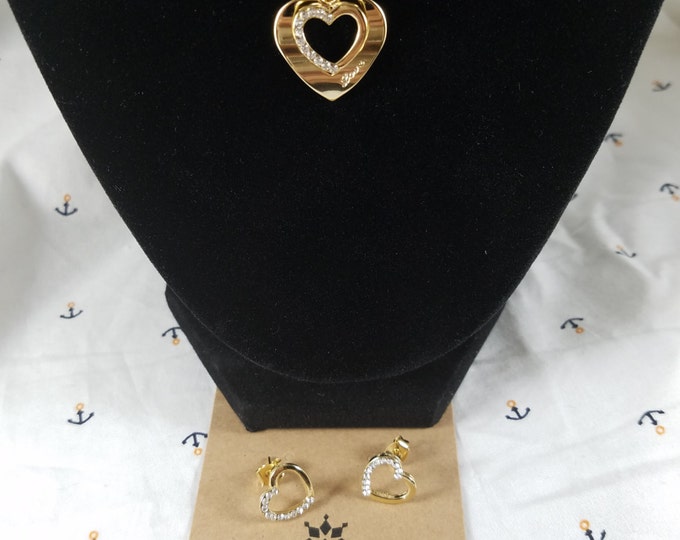 14kgp Necklace and Earring set with Heart Pendant