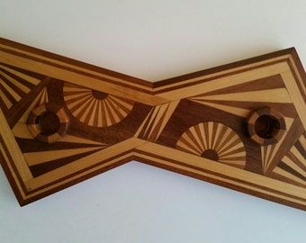 Retro Atomic Taper Inlayed Wood Candle Holder