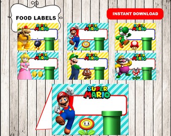Mario Bros Food labels Printable Mario Bros Food tent cards