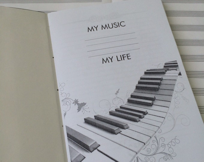 Personalized piano notebook leatherette notepad music style write journal diary handmade notes gift present teacher gift for her and him