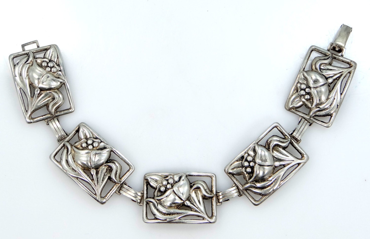 Danecraft Sterling Silver Floral Bracelet with Art Nouveau