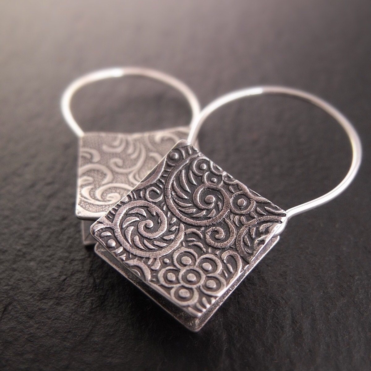 Shopping Bag Earrings Square Sterling Silver HoopStyle