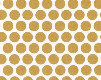Robert Kaufman Spot On Geo Dot Blanc Gold Metallic Quilting Apparel Fabric BTY