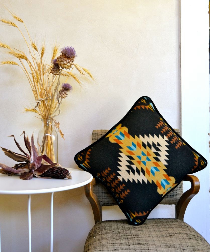 Native Inspired Design Pillow Throw Cushion Black Gold