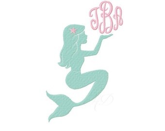 Mermaid Monogram Embroidery Design Frame Seashell Machine Embroidery Applique Instant download BX PES 4x4 5x7 6x10
