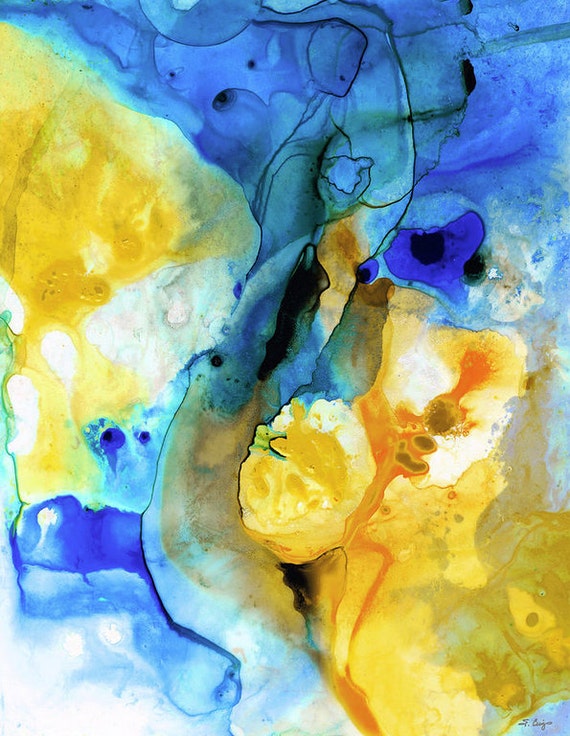 Blue And Yellow Abstract Art PRINT from Painting Modern