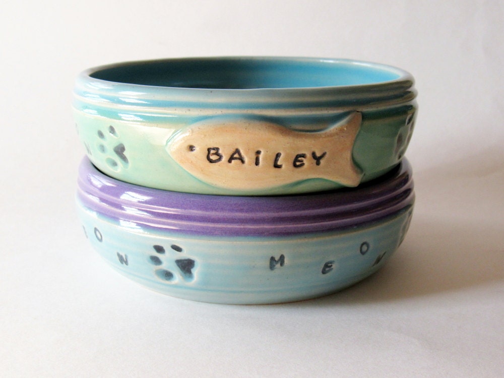 Bowl with Pet Name Custom Cat Food Bowl Ceramic Pottery
