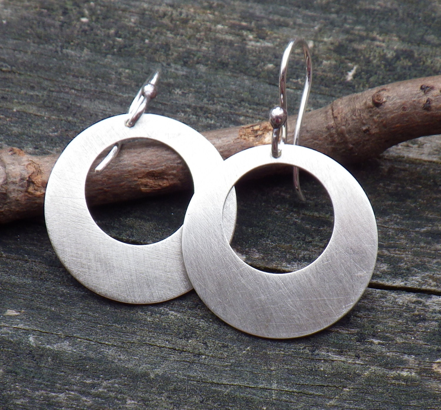 Sterling silver disk hoop dangle earrings