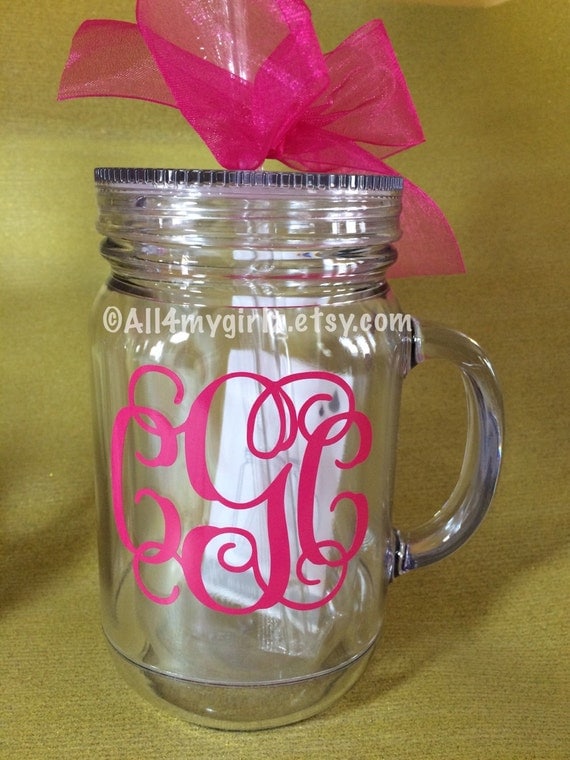 Personalized Mason Jar Tumbler With Lid Straw Bride Monogram 6841