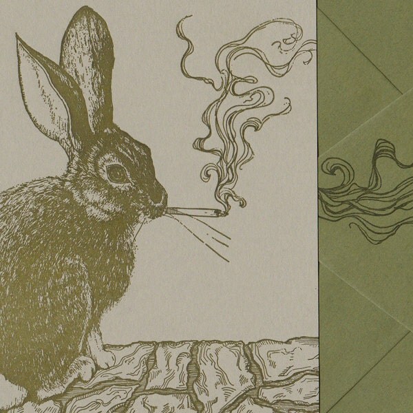 Smoking Rabbit Card Original Illustration by DandyLionPress