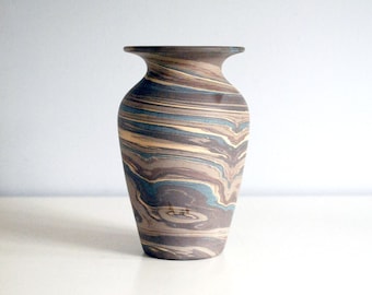Niloak Mission Swirl, Antique Pottery Vase, Arts and Crafts Decor, Brown Ceramic Pot, Vintage American Art Pottery, Blue Mission Ware Stripe