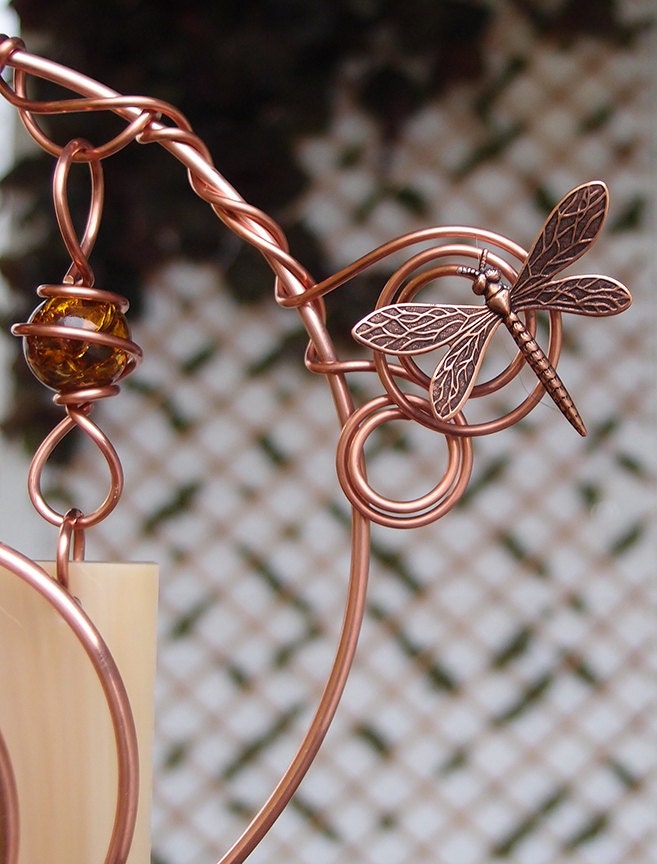 Dragonfly Wind Chimes Copper Garden Glass by DragonflyDreams1