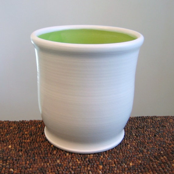 Utensil Crock Ceramic Utensil Holder in Lime Green by KarinLorenc
