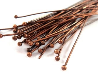 50 Ball Headpins Antique Copper Plated Brass 2.25 inch (57mm), 20-21 Gauge 1.5mm Ball - 50 pc - F4130BHP-R50