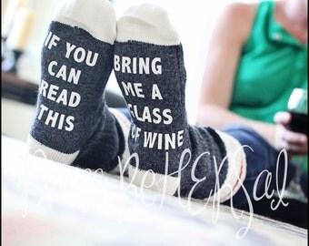 Wine Socks If you can read this bring me a glass of wine charcoal grey wool socks