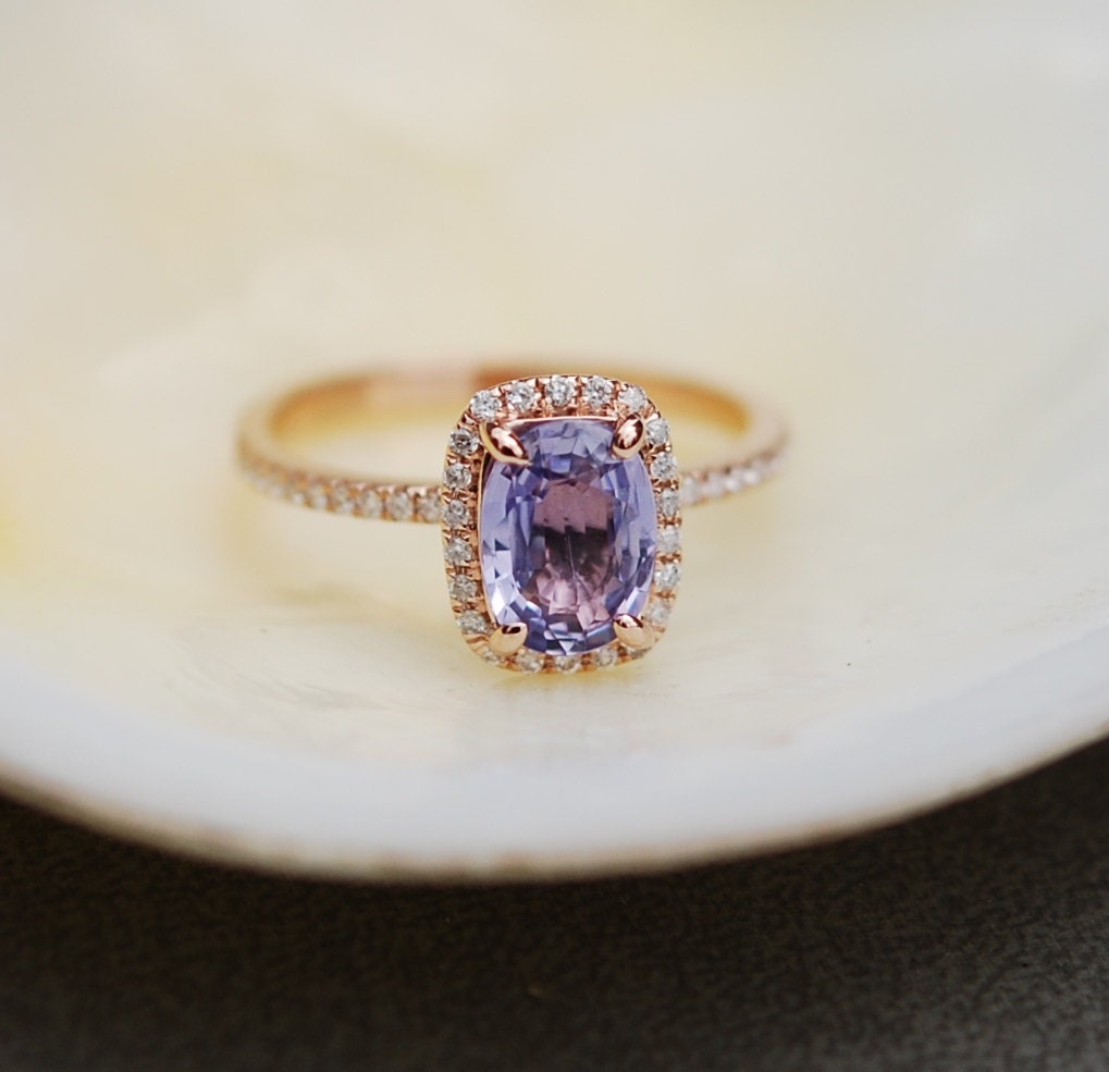 Rose gold sapphire ring. 1.38ct Lavender Blue sapphire diamond