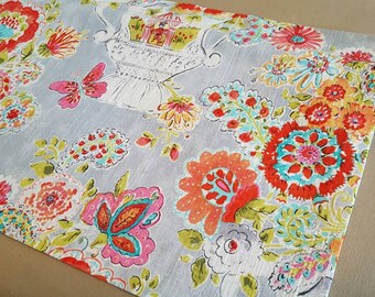 Grey Floral Valance - Kitchen, Bedroom Curtains - Blissful Bouquet Sherbert Fabric