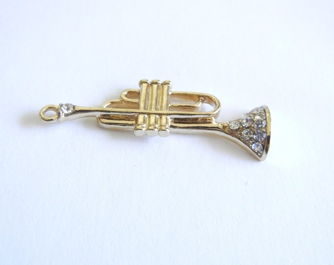 Gold-tone Trumpet Pendant with Rhinestone Accents