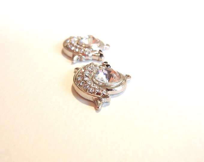 Pair of Small Silver-tone Snail Charms with Rhinestones