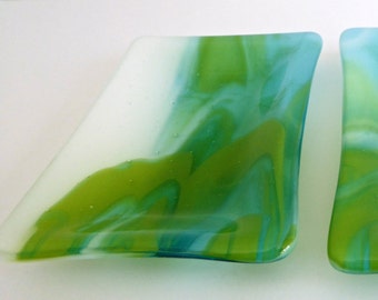 Fused Glass Dish in Streaky Blue and Green by BPRDesigns