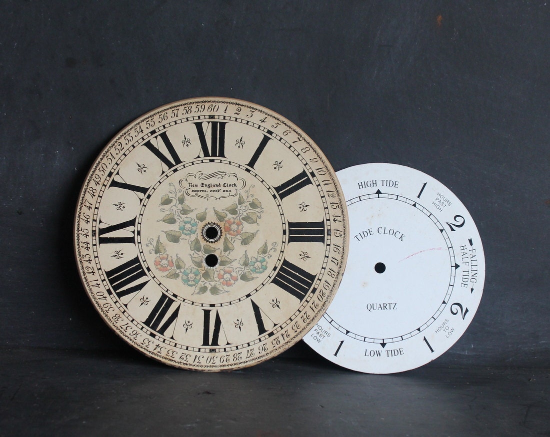 Pair of Vintage Clock Faces Two Mid Century Tide Clock and