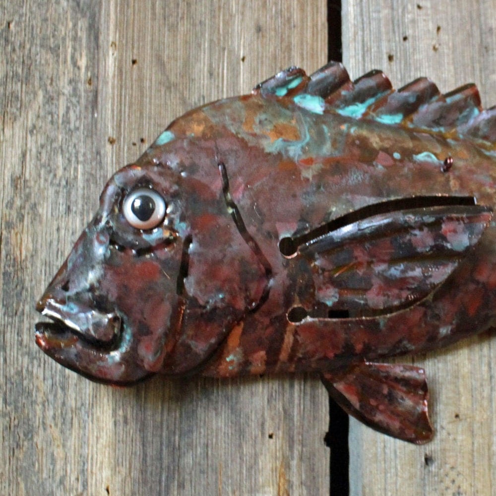 Rockfish copper metal fish art sculpture wall hanging