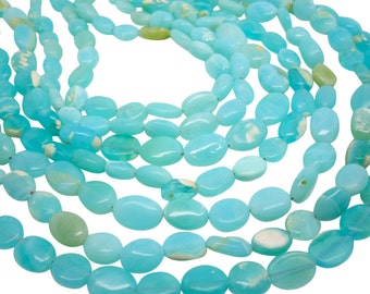 Peruvian Blue Opal Beads Oval, Luxe AAA, Smooth Oval, SKU 4427A