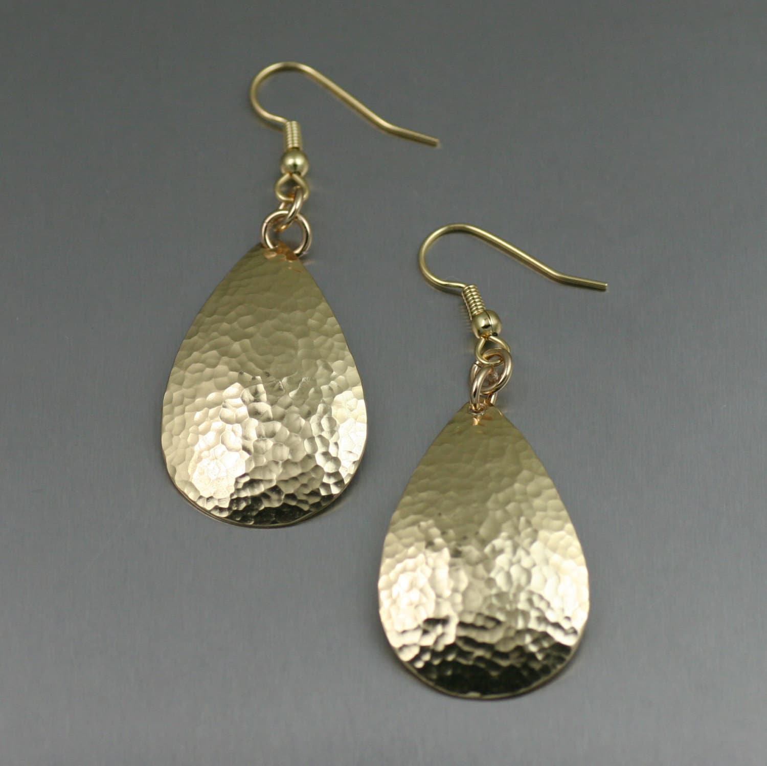 Hammered Nu Gold Tear Drop Earrings Gold Toned by johnsbrana