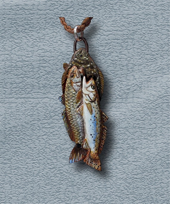 Grand Slam necklace Handcarved Redfish Flounder Speckled