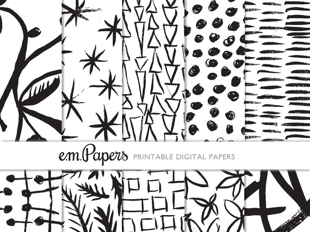 Black and White Wrapping Paper Printable Wrapping Paper Hand Drawn