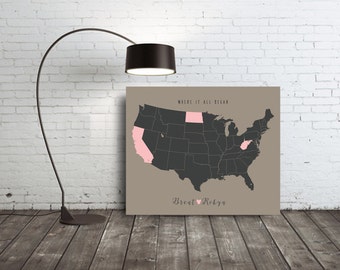 Custom Map Art Holiday gifts gift for husband Christmas gifts canvas print US Map Wall Art housewarming Personalized Map Art Map Art Print