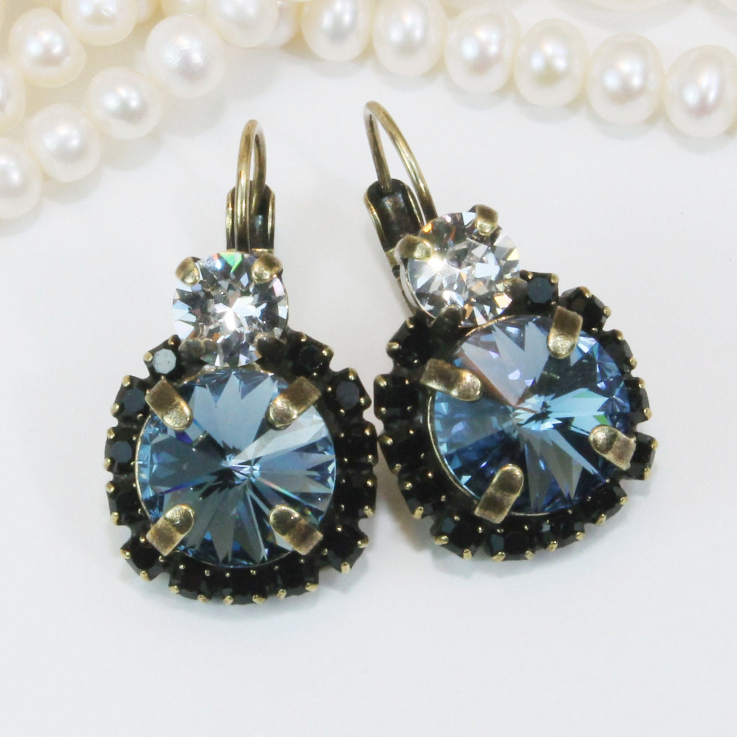 Navy Blue Earrings Black Blue Drop Earrings Navy Swarovski 2382