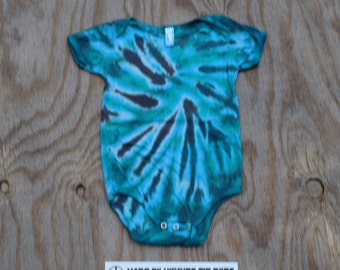 Turquoise Matrix Tie Dye Baby Onesie (American Apparel Organic Cotton 18-24 Months 4001ORG) (One of a Kind)