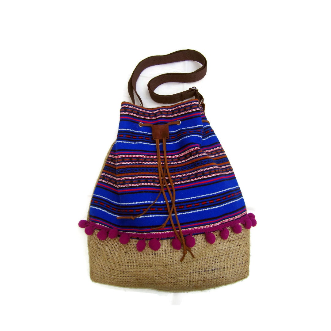 Bucket Bag. Boho Chic Fabric Bag. Hobo Bag Bohemian Style.