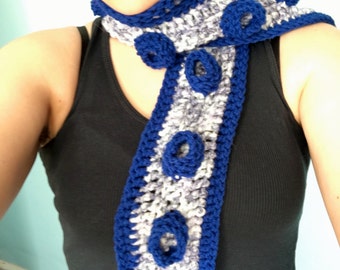 Tentacle Scarf, Crochet, Blue, White, and Grey