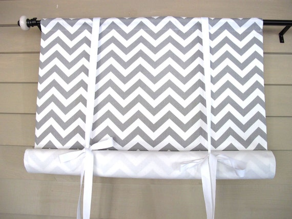Gray White Chevron 72 Inch Long Swag Stage Coach Blind Swedish