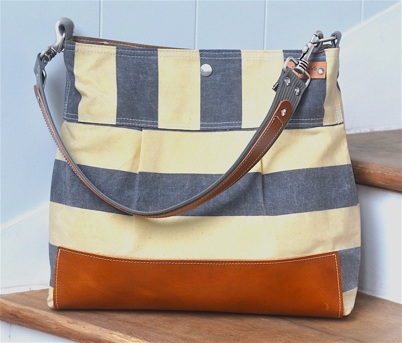 Waxed Canvas Bag daily purse Stockholm Gray geometric nautical