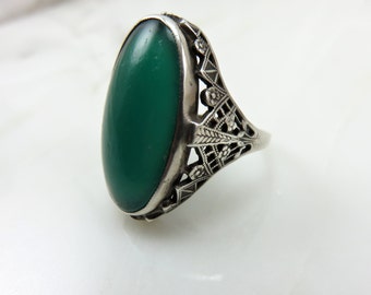 Circa 1920 Sterling Silver and Chrysoprase Ring