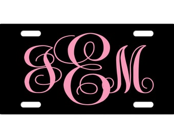 Custom Monogram License Plate Black or Custom Colors With Initials Personalized License Plate