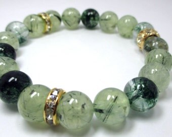 Handmade chraming natural green rutilated quartz ,dragon's flake quartz ,CRYSTAL BRACELET